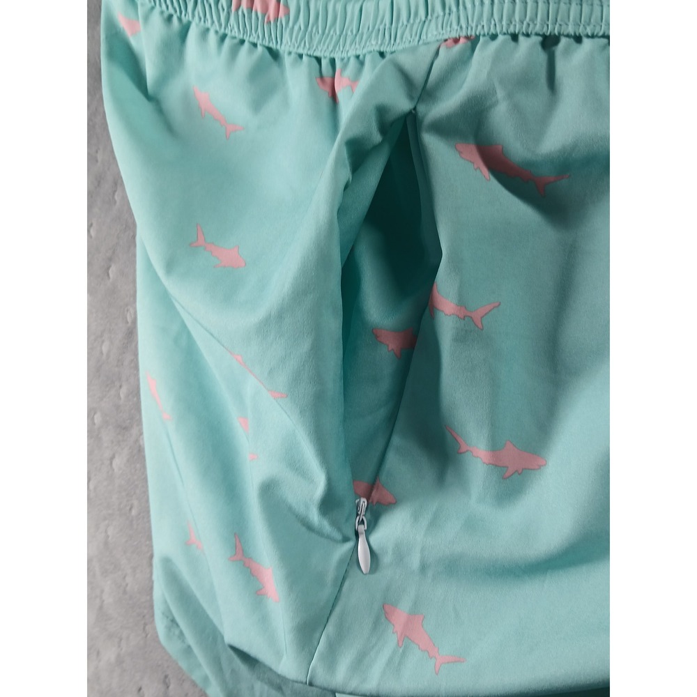 Brisira Mens Swim Trunks XL Light Blue Pink Shark Print Board Shorts Drawstring - Picture 9 of 12